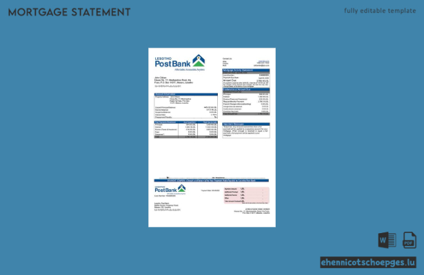 Lesotho Post Bank Hypothekenabrechnung – Beispiel-Word- und PDF-Datei (Vorschau)